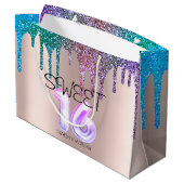 Elegant Glitter Rainbow Drips Roos Gold Sweet 16 Groot Cadeauzakje (Achterkant Gekanteld)