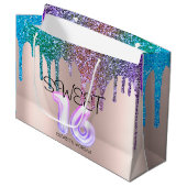 Elegant Glitter Rainbow Drips Roos Gold Sweet 16 Groot Cadeauzakje (Voorkant Gekanteld)