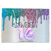 Elegant Glitter Rainbow Drips Silver Sweet 16 Groot Cadeauzakje (Achterkant)