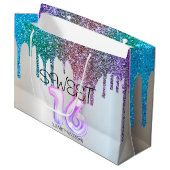 Elegant Glitter Rainbow Drips Silver Sweet 16 Groot Cadeauzakje (Voorkant Gekanteld)