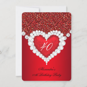 Elegant Glitter Red Diamond Heart Birthday Kaart