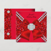 Elegant Glitter Red Diamonds Birthday Party Kaart (Voorkant / Achterkant)