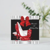 Elegant Glitter Red Glamor High Heels Birthday Kaart (Staand voorkant)