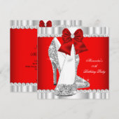 Elegant Glitter Red Glamor High Heels Silver 2 Kaart (Voorkant / Achterkant)