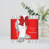 Elegant Glitter Red Glamor High Heels Silver 2 Kaart (Staand voorkant)