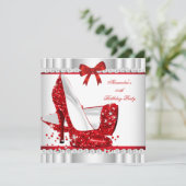 Elegant Glitter Red Glamor High Heels Silver 3a Kaart (Staand voorkant)