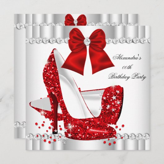 Elegant Glitter Red Glamor High Heels White Kaart (Voorkant / Achterkant)