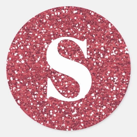 Elegant Glitter Red Monogram Envelope Seal Ronde Sticker (Voorkant)