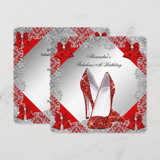 Elegant Glitter Red Stiletto Birthday Party Kaart (Voorkant / Achterkant)
