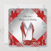 Elegant Glitter Red Stiletto Birthday Party Kaart (Voorkant)