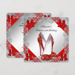 Elegant Glitter Red Stiletto Birthday Party Kaart