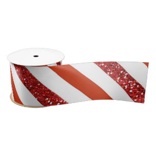 Elegant Glitter Red White Stripes, Kerstmis Satijnen Lint