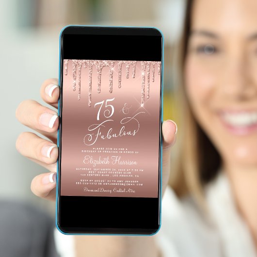 Elegant Glitter Roos Gold 75e verjaardag Kaart