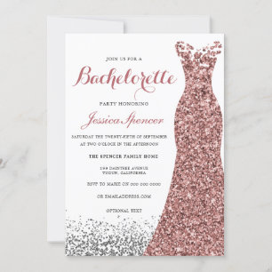 Elegant Glitter Roos Gold Dress Bachelorette Kaart