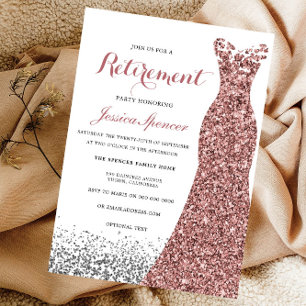 Elegant Glitter Roos Gold Dress Retirement Party Kaart