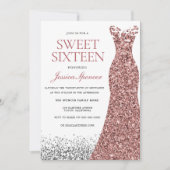 Elegant Glitter Roos Gold Dress Sweet 16 Invite Kaart (Voorkant)