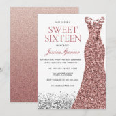 Elegant Glitter Roos Gold Dress Sweet 16 Invite Kaart (Voorkant / Achterkant)