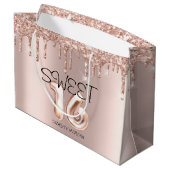 Elegant Glitter Roos Gold Drips Sweet 16 Groot Cadeauzakje (Achterkant Gekanteld)