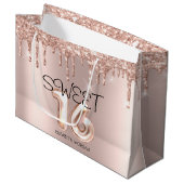 Elegant Glitter Roos Gold Drips Sweet 16 Groot Cadeauzakje (Voorkant Gekanteld)