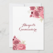 Elegant Glitter Roos Gold Floral Quinceañera Kaart (Achterkant)