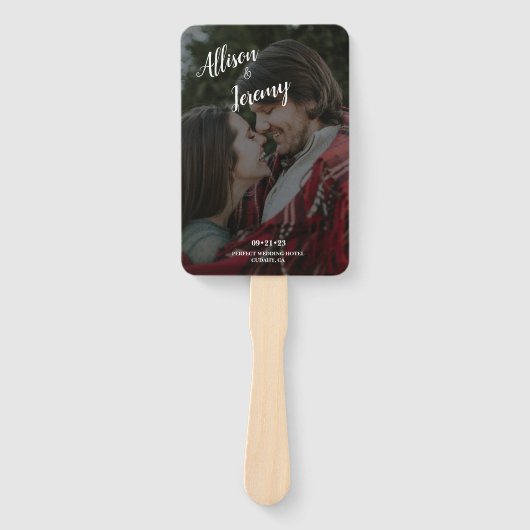 Elegant Glitter Roos Goud Foto Trouwprogramma Handwaaier (Voorkant)