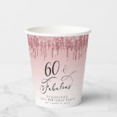 Elegant Glitter Roos Goud Roze 60ste Verjaardagsfe Papieren Bekers (Voorkant)