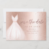 Elegant glitter roos goudroze jurk behalve datum save the date (Voorkant)