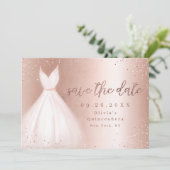 Elegant glitter roos goudroze jurk behalve datum save the date (Staand voorkant)