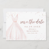 Elegant glitter roos goudroze jurk behalve datum save the date (Voorkant)