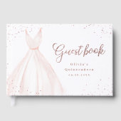 Elegant glitter roos goudroze jurk quinceañera g gastenboek (Voorkant)