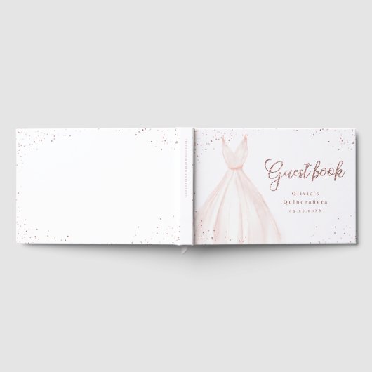 Elegant glitter roos goudroze jurk quinceañera g gastenboek (Volledig)