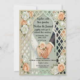 Elegant Glitter Roses Arch Romantic Couple Hands Kaart