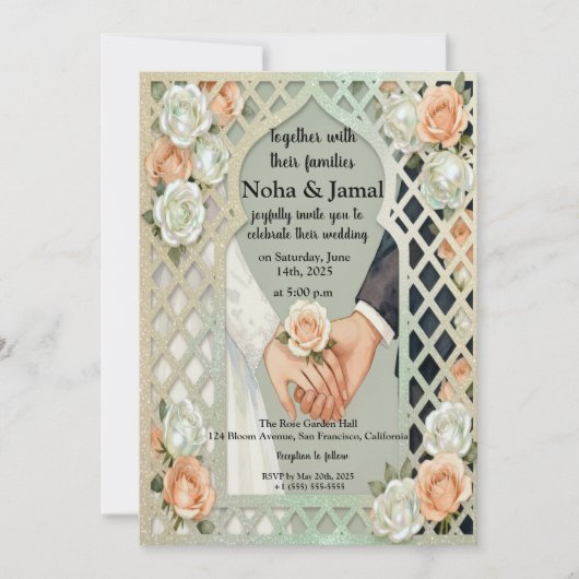 Elegant Glitter Roses Arch Romantic Couple Hands Kaart (Voorkant)