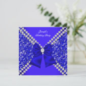 Elegant Glitter Royal Blue Diamonds Partij Kaart (Staand voorkant)