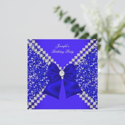 Elegant Glitter Royal Blue Diamonds Partij Kaart (Staand voorkant)
