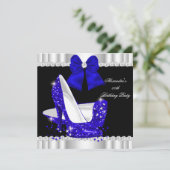 Elegant Glitter Royal Blue Glamor High Heels Kaart (Staand voorkant)