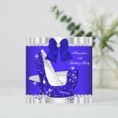 Elegant Glitter Royal Blue Silver High Hiel Kaart (Staand voorkant)
