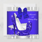 Elegant Glitter Royal Blue Silver High Hiel Kaart (Voorkant)