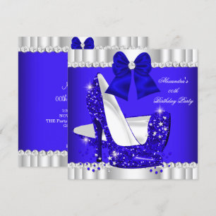 Elegant Glitter Royal Blue Silver High Hiel Kaart