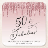 Elegant Glitter Roze Rose Gold 50ste verjaardagsfe Kartonnen Onderzetters (Voorkant)