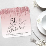 Elegant Glitter Roze Rose Gold 50ste verjaardagsfe Kartonnen Onderzetters<br><div class="desc">Chique aangepaste onderzetters voor haar 50ste verjaardagsfeestje met "50 & Fabulous" in een elegant kalligrafiescript op een roze ombre achtergrond en druppelende roze en roos gouden faux glitter. Perfect voor tafeldecor dat gasten mee naar huis kunnen nemen als souvenirfeestje.</div>