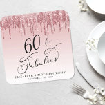 Elegant Glitter Roze Rose Gold 60ste verjaardagsfe Kartonnen Onderzetters<br><div class="desc">Chique aangepaste onderzetters voor haar 60ste verjaardagsfeestje met "60 & Fabulous" in een elegant kalligrafiescript op een roze ombre achtergrond en druppelende roze en roos gouden faux glitter. Perfect voor feestdecor dat gasten mee naar huis kunnen nemen als souvenirgunst.</div>