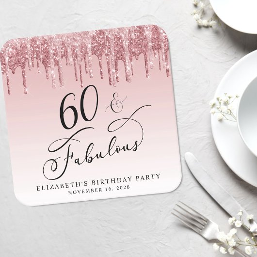Elegant Glitter Roze Rose Gold 60ste verjaardagsfe Kartonnen Onderzetters