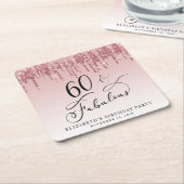 Elegant Glitter Roze Rose Gold 60ste verjaardagsfe Kartonnen Onderzetters (Schuin)