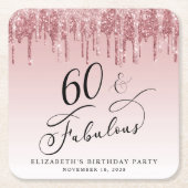 Elegant Glitter Roze Rose Gold 60ste verjaardagsfe Kartonnen Onderzetters (Voorkant)