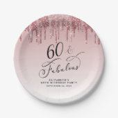 Elegant Glitter Roze Rose Gold 60ste verjaardagsfe Papieren Bordje (Voorkant)