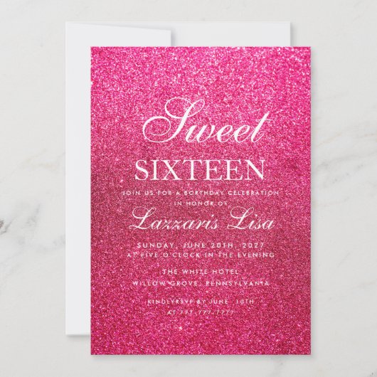 Elegant Glitter Roze Sweet Sixteen 16 Verjaardag Kaart (Voorkant)