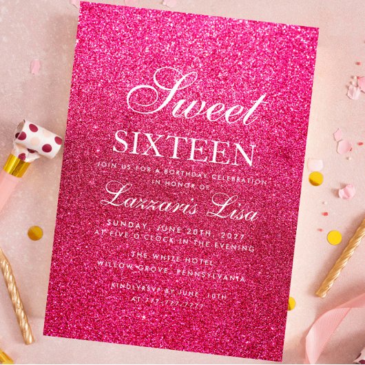 Elegant Glitter Roze Sweet Sixteen 16 Verjaardag Kaart