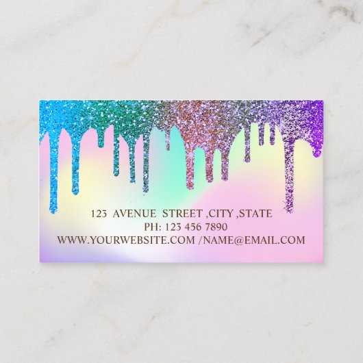 Elegant Glitter-schijven Ombre Holographic Lijst Visitekaartje (Achterkant)