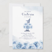 Elegant glitter script blue floral 1st jarig kaart (Voorkant)